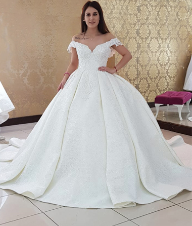 Elegant Off Shoulder Ball Wedding Gown